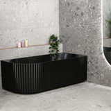 Agora Groove 1700mm right corner bathtub in matte black, angled side view