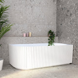 Agora Groove 1700mm right corner bathtub in matte white, angled front view