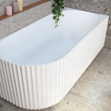Agora Groove 1700mm right corner bathtub in matte white, top down view