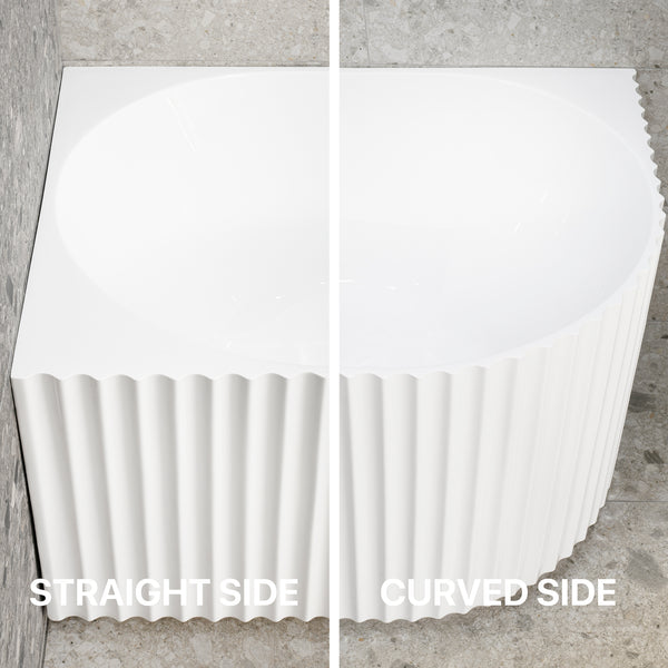 Agora Groove Fluted Oval Freestanding Corner Bath | 1500mm or 1700mm | Gloss White or Matte White |