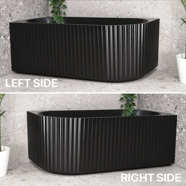 Agora Groove 1500mm Fluted Right Corner Freestanding Bath, Matte Black