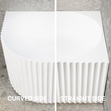 Comparison of the Agora Groove corner bathtub curved side and straight side in white