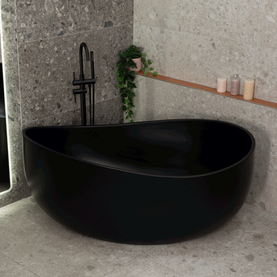 Wave Oval 1600mm Wide Freestanding Bath, Matte Black