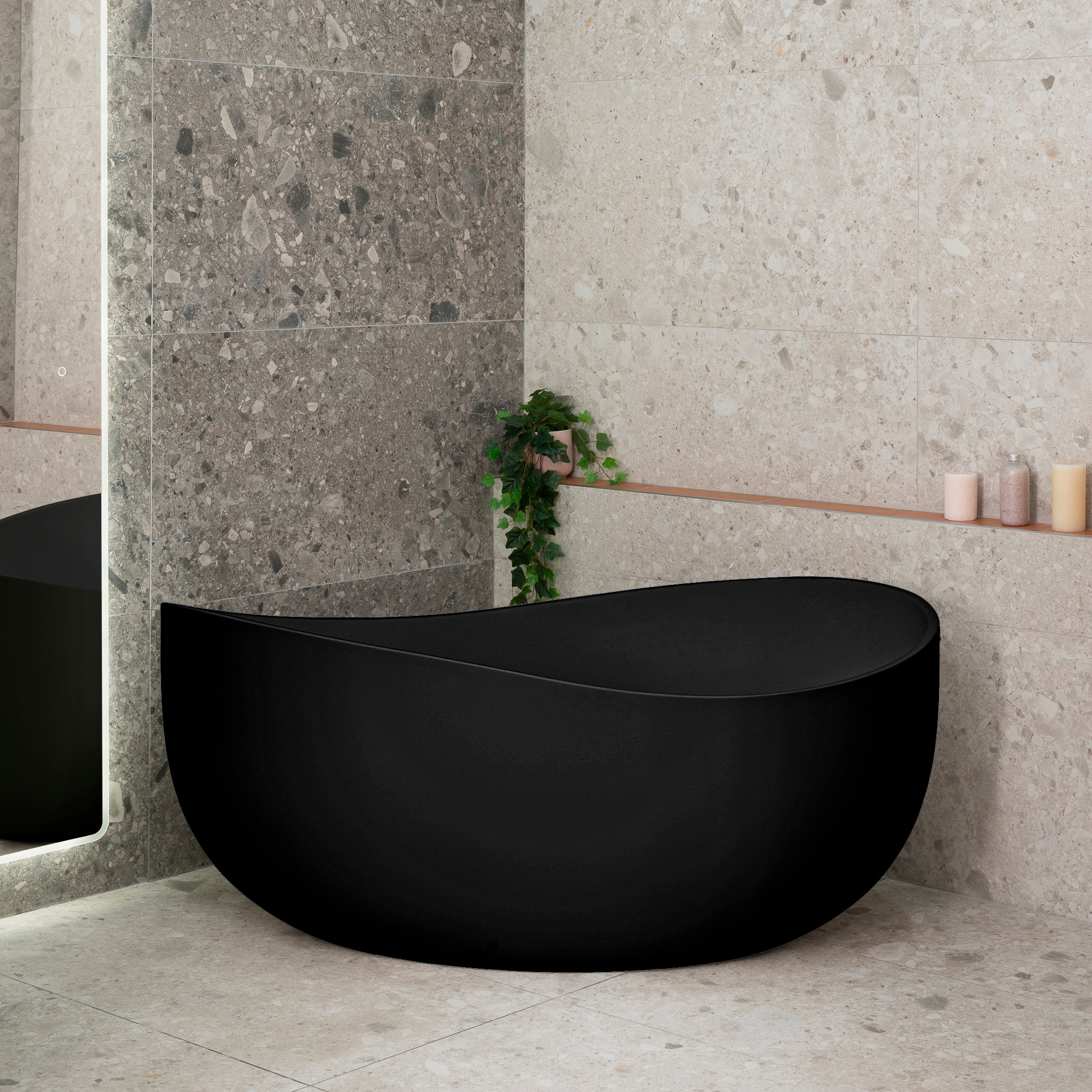 Wave Oval 1600mm Wide Freestanding Bath, Matte Black