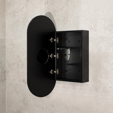 Pill Oval 400mm x 900mm Mirrored Shaving Cabinet, Matte Black