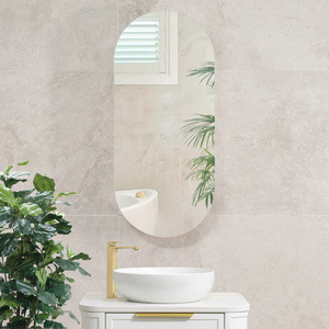 Pill Oval 400mm x 900mm Mirrored Shaving Cabinet, Matte White