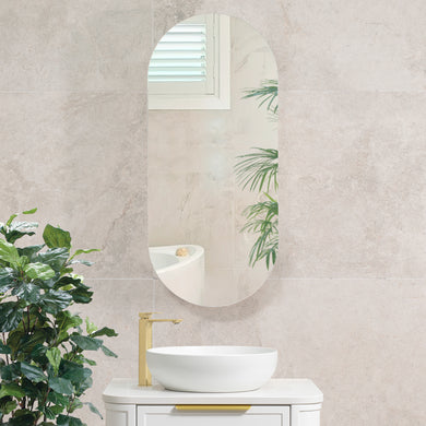 Pill Oval 400mm x 900mm Mirrored Shaving Cabinet, Matte White