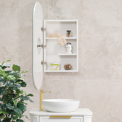 Pill Oval 400mm x 900mm Mirrored Shaving Cabinet, Matte White