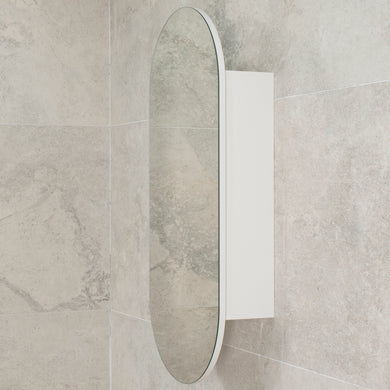 Pill Oval 400mm x 900mm Mirrored Shaving Cabinet, Matte White