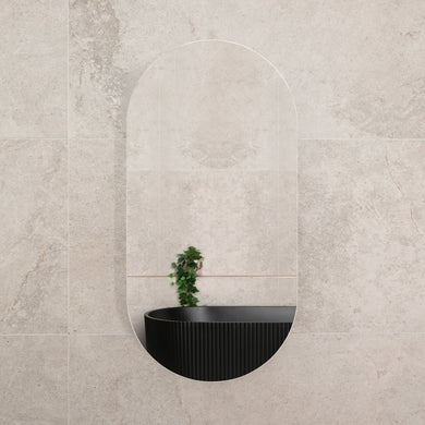 Pill Oval 500mm x 1000mm Mirrored Shaving Cabinet, Matte Black