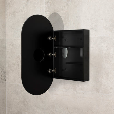 Pill Oval 500mm x 1000mm Mirrored Shaving Cabinet, Matte Black