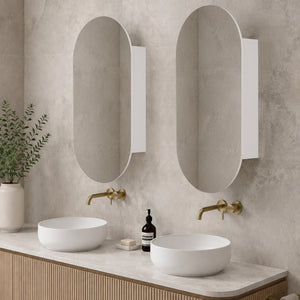 Pill Oval 500mm x 1000mm Mirrored Shaving Cabinet, Matte White