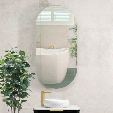 Pill Oval 600mm x 1200mm Mirrored Shaving Cabinet, Matte Black
