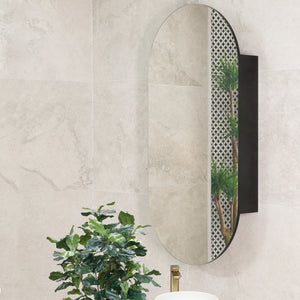 Pill Oval 600mm x 1200mm Mirrored Shaving Cabinet, Matte Black