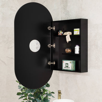 Pill Oval 600mm x 1200mm Mirrored Shaving Cabinet, Matte Black