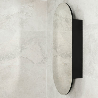Pill Oval 600mm x 1200mm Mirrored Shaving Cabinet, Matte Black