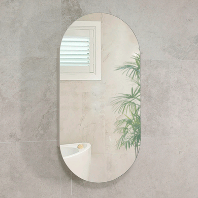 Pill Oval 600mm x 1200mm Mirrored Shaving Cabinet, Matte White