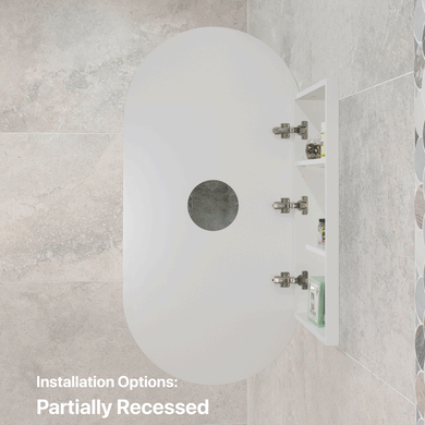 Pill Oval 600mm x 1200mm Mirrored Shaving Cabinet, Matte White