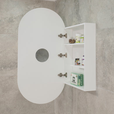 Pill Oval 600mm x 1200mm Mirrored Shaving Cabinet, Matte White