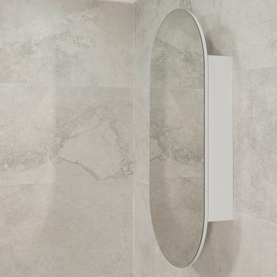 Pill Oval 600mm x 1200mm Mirrored Shaving Cabinet, Matte White
