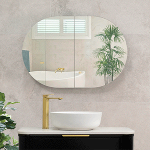 Pill Oval 900mm x 600mm Mirrored Shaving Cabinet, Matte Black