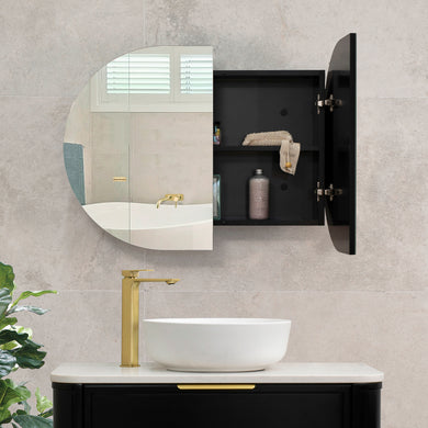 Pill Oval 900mm x 600mm Mirrored Shaving Cabinet, Matte Black