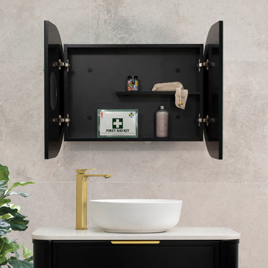 Pill Oval 900mm x 600mm Mirrored Shaving Cabinet, Matte Black