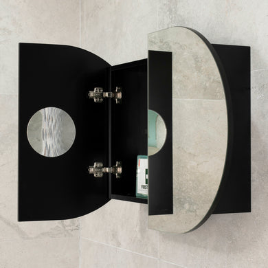 Pill Oval 900mm x 600mm Mirrored Shaving Cabinet, Matte Black