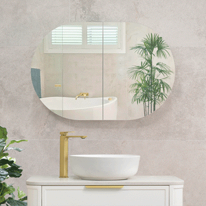 Pill Oval 900mm x 600mm Mirrored Shaving Cabinet, Matte White