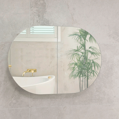 Pill Oval 900mm x 600mm Mirrored Shaving Cabinet, Matte White