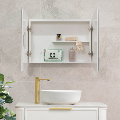 Pill Oval 900mm x 600mm Mirrored Shaving Cabinet, Matte White