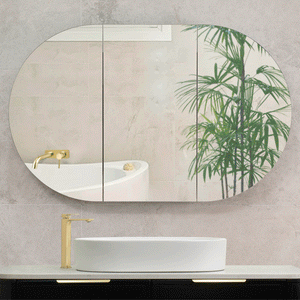 Pill Oval 1200mm x 750mm Mirrored Shaving Cabinet, Matte Black