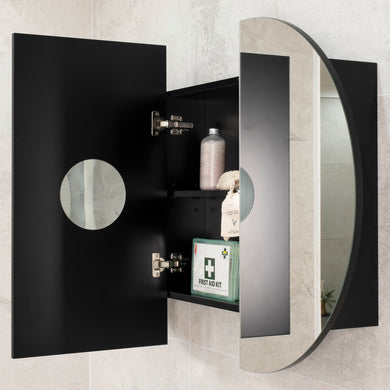 Pill Oval 1200mm x 750mm Mirrored Shaving Cabinet, Matte Black