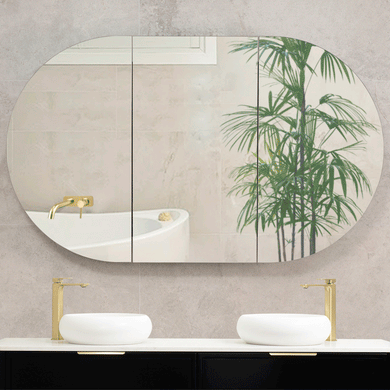 Pill Oval 1500mm x 900mm Mirrored Shaving Cabinet, Matte Black