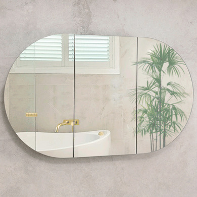 Pill Oval 1500mm x 900mm Mirrored Shaving Cabinet, Matte Black