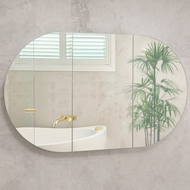 Pill Oval 1500mm x 900mm Mirrored Shaving Cabinet, Matte White