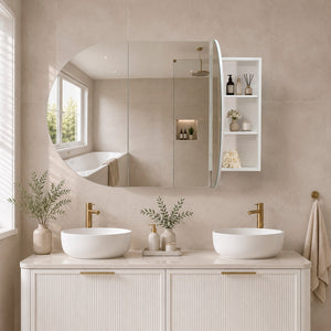 Pill Oval 1500mm x 900mm Mirrored Shaving Cabinet, Matte White