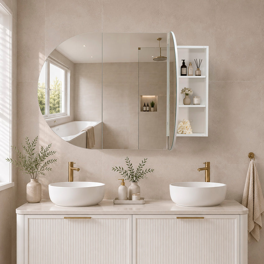 Pill Oval 1500mm x 900mm Mirrored Shaving Cabinet, Matte White