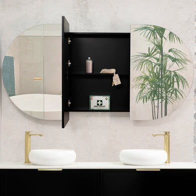 Pill Oval 1800mm x 900mm Mirrored Shaving Cabinet, Matte Black