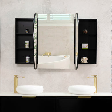 Pill Oval 1800mm x 900mm Mirrored Shaving Cabinet, Matte Black