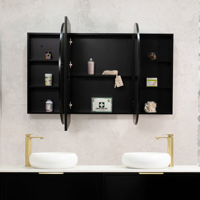 Pill Oval 1800mm x 900mm Mirrored Shaving Cabinet, Matte Black