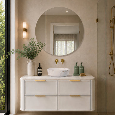 Circa Round 900mm Mirrored Shaving Cabinet, Matte White