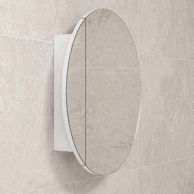 Circa Round 900mm Mirrored Shaving Cabinet, Matte White