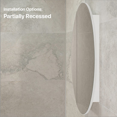 Circa Round 900mm Mirrored Shaving Cabinet, Matte White