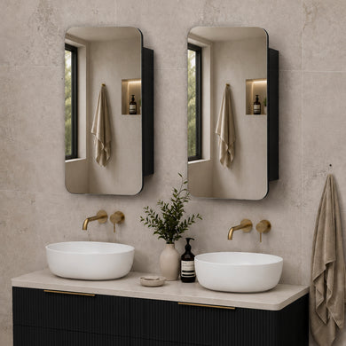 Retti Rectangular 450mm x 750mm Mirrored Shaving Cabinet, Matte Black