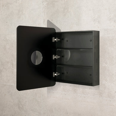Retti Rectangular 600mm x 750mm Mirrored Shaving Cabinet, Matte Black