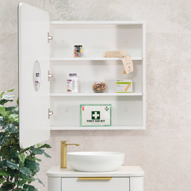 Retti Rectangular 600mm x 750mm Mirrored Shaving Cabinet, Matte White