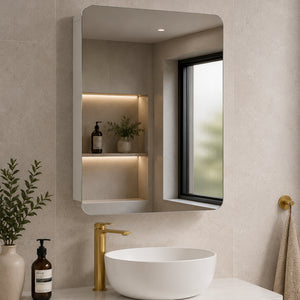 Retti Rectangular 600mm x 750mm Mirrored Shaving Cabinet, Matte White