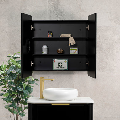 Retti Rectangular 750mm x 750mm Mirrored Shaving Cabinet, Matte Black