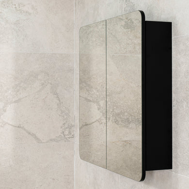 Retti Rectangular 750mm x 750mm Mirrored Shaving Cabinet, Matte Black